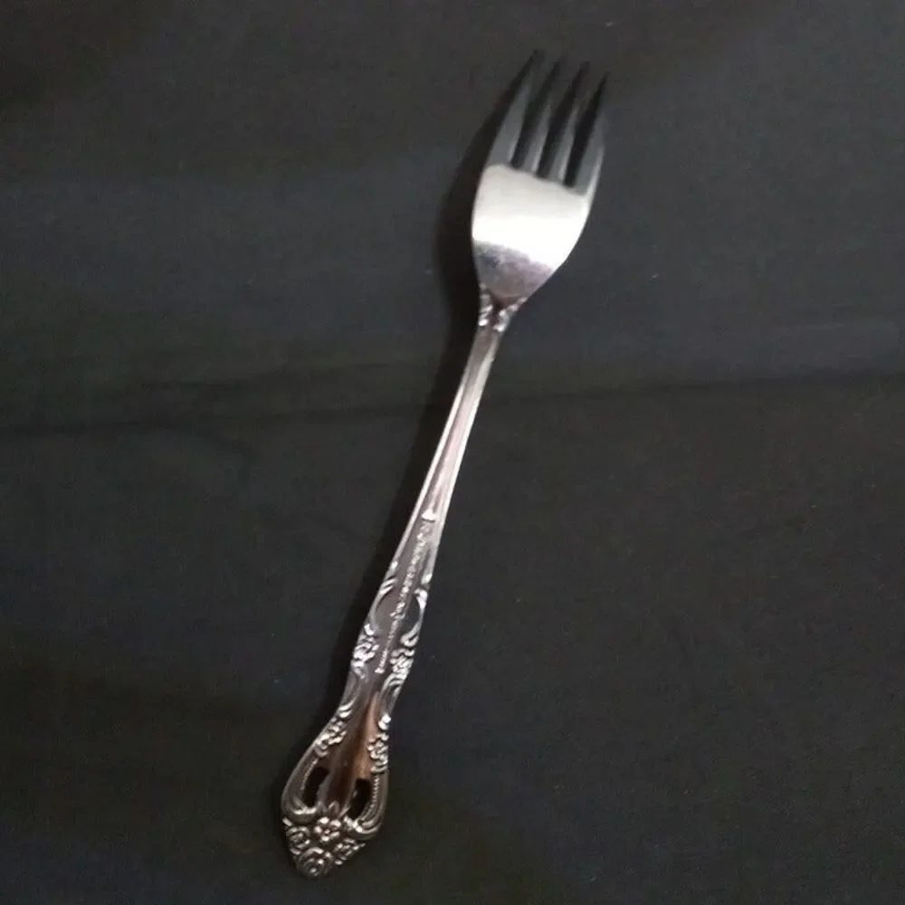 United Silver Co Stainless Acadia Dinner Fork-Japan-Floral-Pierced-MCM-Lot Of 3
